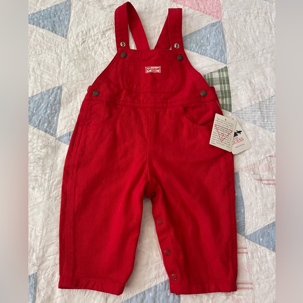 Vintage Baby Guess red denim overalls